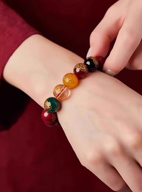 朱砂护身招财貔貅2024龙年手串五路财神珠手链本命年男女饰品