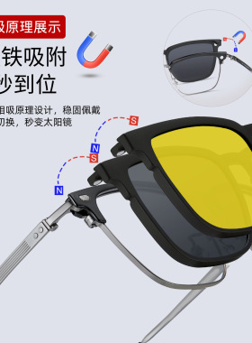 近视太阳镜夹片镜架纯钛超轻全框配眼镜偏光夜视眼镜男方形眉毛架