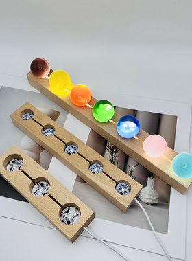 LED实木灯座发光底座摆件圆形实木灯光底座水晶球发光底座摆件