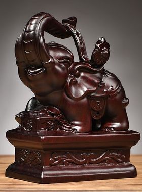 黑檀木雕大象摆件一对葫芦如意实木象家居客厅装饰工艺品乔迁送礼
