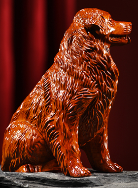 木雕摆件金毛实木雕刻狗十二生肖办公司装饰新居搬迁贺礼书架礼品