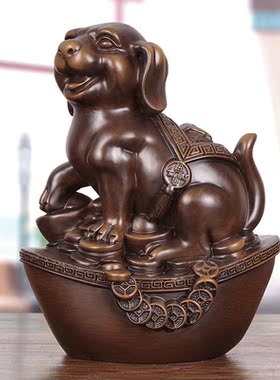 实木雕狗摆件招财生肖狗吉祥物旺财守家狗家居客厅酒柜装饰工艺品