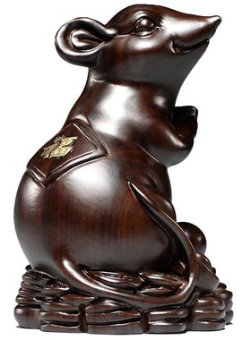 黑檀木雕老鼠摆件十二生肖风水花梨木质鼠家居装饰工艺品开业送礼