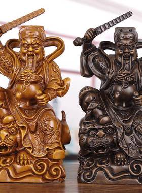 实木财神雕像 赵公明招财神像 五路财神中式手工精雕摆件