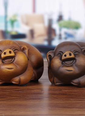 实木雕招财猪摆件工艺品福猪创意可爱十二生肖猪客厅玄关柜装饰品