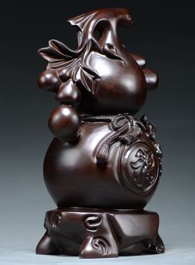 黑檀实木雕刻葫芦摆件客厅家居办公室装饰玄关工艺品摆设开业送礼