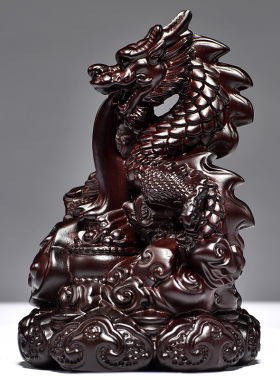 黑檀木雕龙摆件实木质十二生肖龙摆设家居客厅办公装饰送礼工艺品