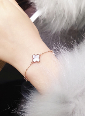 钛钢镀玫瑰金不掉色幸运四叶草