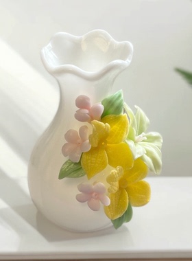 花瓶家居摆件装饰品鸡蛋花陶瓷小花器摆件鸡蛋花瓶创意装饰摆件