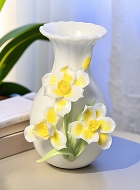 德化陶瓷手捏花朵艺术摆件创意家居插花装饰品陶瓷花水仙花瓶