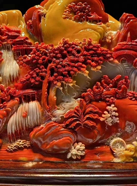 寿山石摆件高山流水遇知音山水题材寓意俏色巧雕手工老料