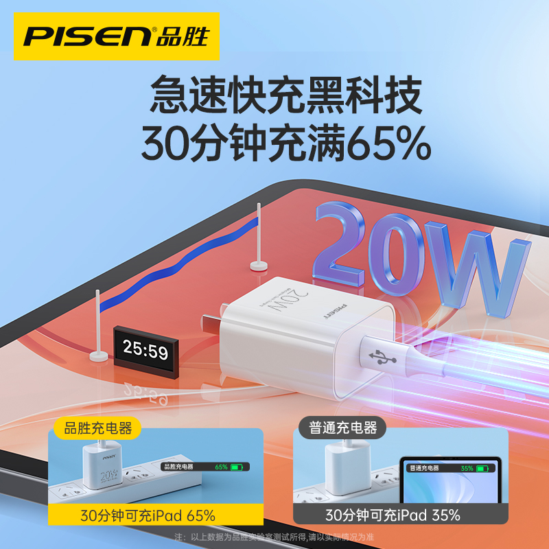 品胜30W充电器平板Pad Air5快充20WPD数据线套装14Pro充电头13plus手机闪充typec冲插头适用iPhone15苹果iPad - 图1