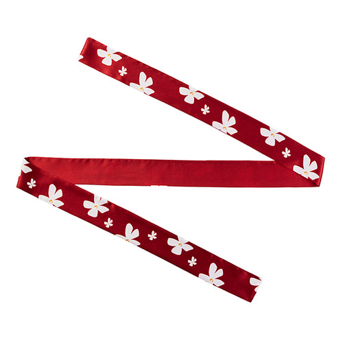 Maison Mistral 海岸之风 酒红茉莉真丝长丝巾绑包包细窄长条发带 - 图3