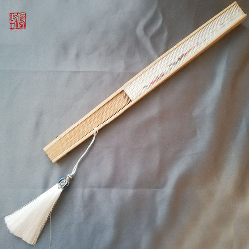 中国古风桃花手绘宣纸汉服折扇送女友教师节礼品定制免费刻字贺卡 - 图2