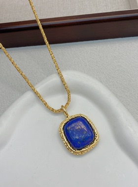 铜铸镀金方形不规则石头镶嵌项链