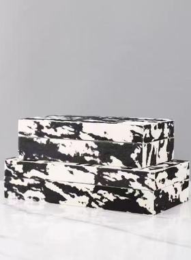 现代轻奢首饰盒摆件仿马毛皮革