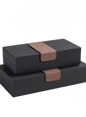 现代轻奢米白色编织皮革首饰盒