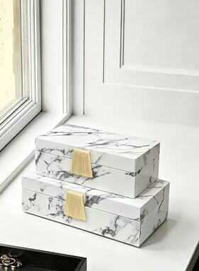 轻奢大理石纹桌面收纳饰品盒