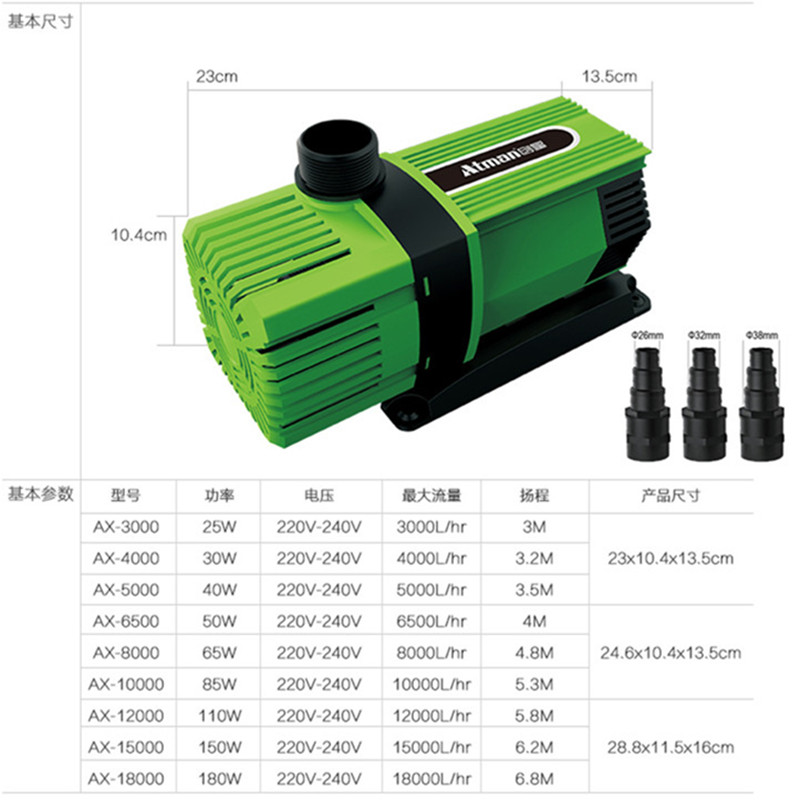 创星AX-10000鱼缸鱼池喷泉变频潜水泵冲浪抽水泵循环过滤泵静音-图1