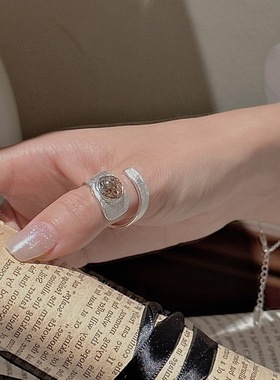 S925纯银韩版小众设计感发晶戒指韩式风简约复古质感指环