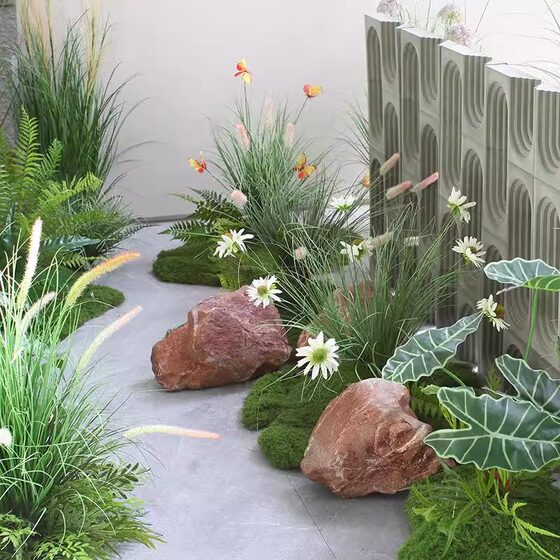 Simulated green plants, flowers and plants window decoration