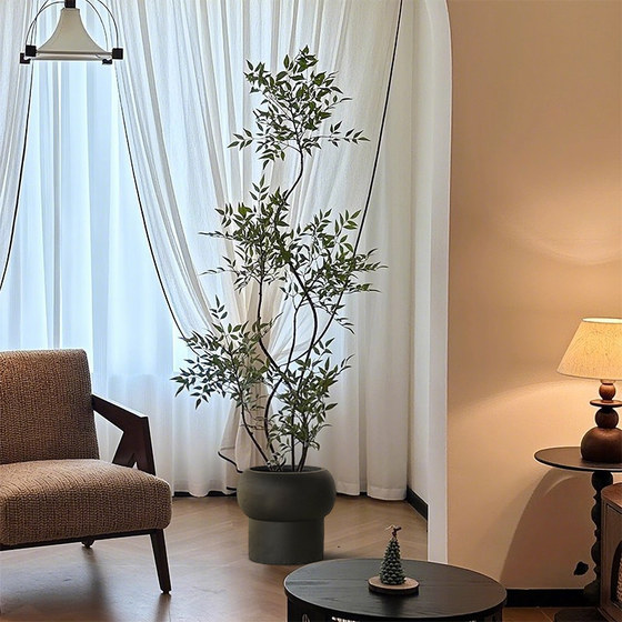 Nandina bamboo simulated green plants, high-end light luxury living room decorations, large balcony floor-standing, antique-style bionic fake plants