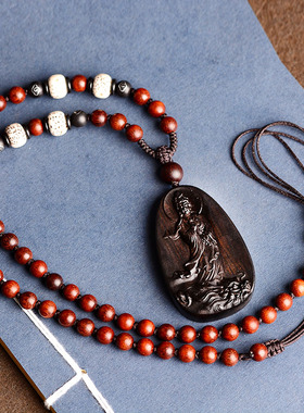 小叶紫檀观音吊坠项链挂件护身符