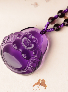 大肚佛吊坠紫色水晶项链挂件玉石