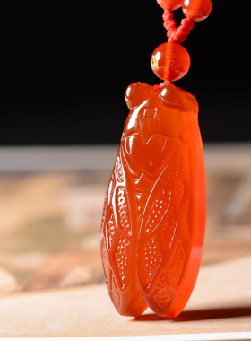 红玛瑙知了吊坠挂件玉佩项链