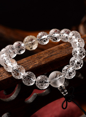 透明原石单圈手串水晶饰品回纹珠