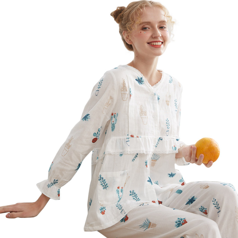 月子服春秋纯棉产后孕产妇6 7睡衣 蓝莜娜家居服套装