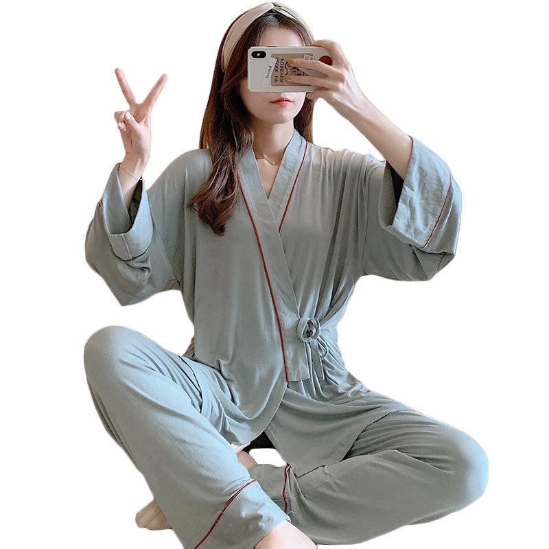 月子服夏薄款产后莫代尔喂奶9睡衣 蓝莜娜家居服套装