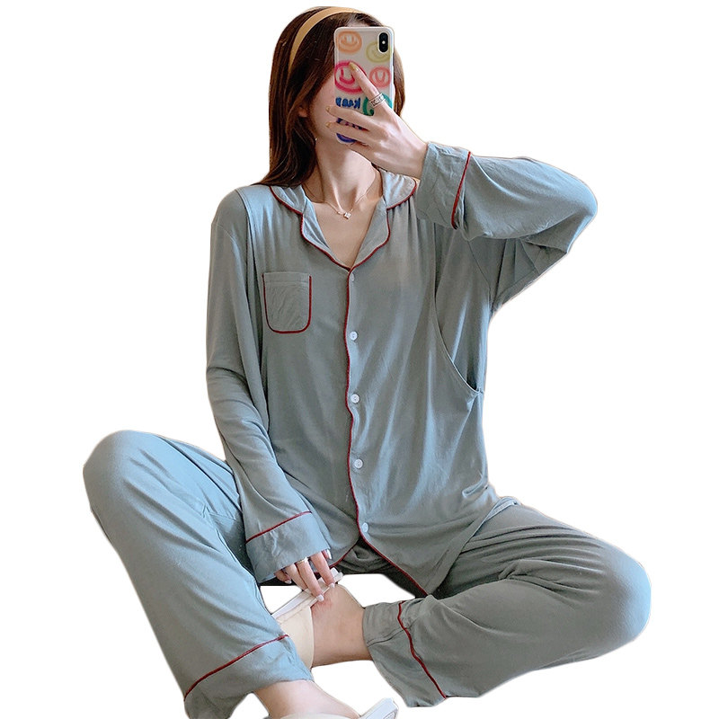 孕妇夏季莫代尔月子服怀孕期睡衣 蓝莜娜家居服套装