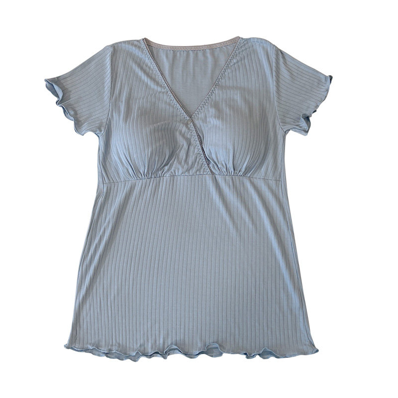 莫代尔月子服夏季两件套产后睡衣 蓝莜娜家居服套装