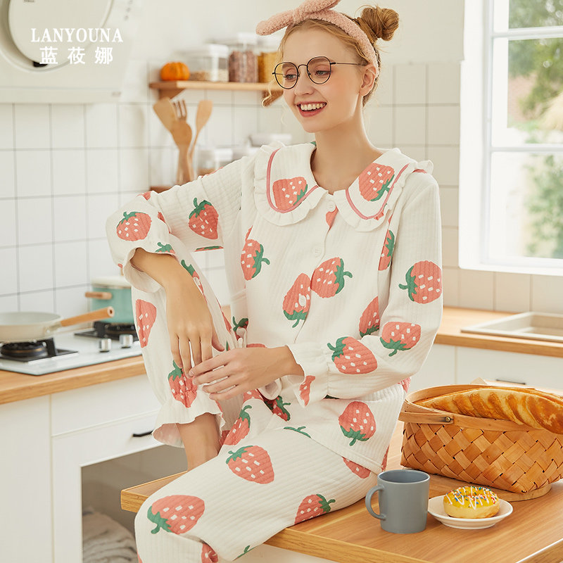 月子服纯棉产后秋冬季9月份10睡衣 蓝莜娜家居服套装