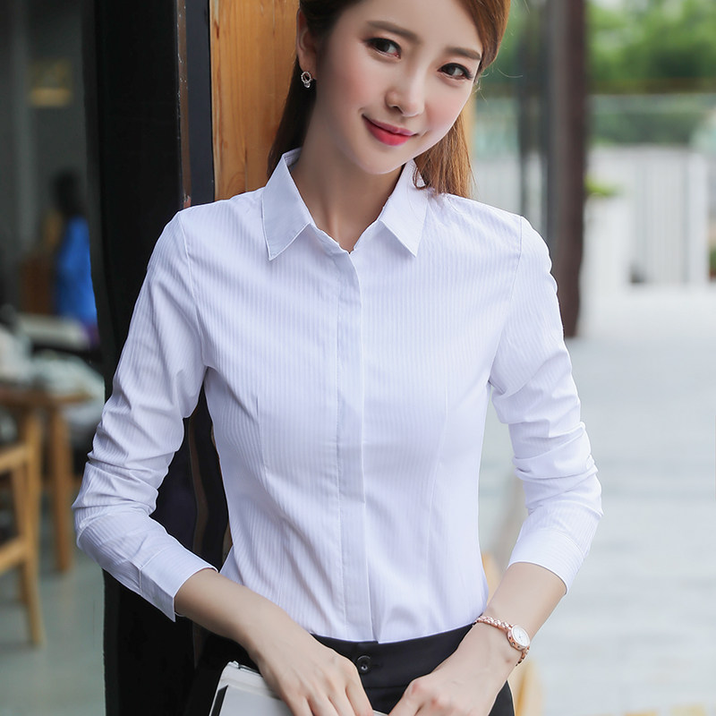 白色条纹短袖夏季职业装长袖衬衫 66号自由公路衬衫