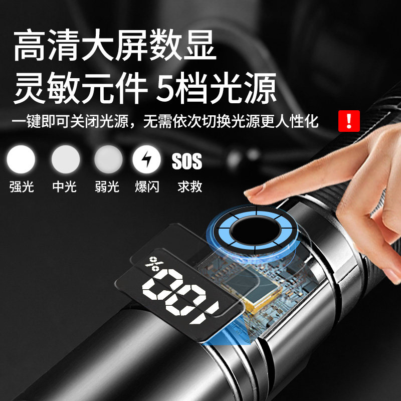 锐尼强光充电式手电筒超亮小型便携镭射户外耐用家用灯远射大容量