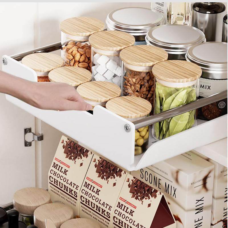 橱柜内抽屉拉篮调料碗碟餐具抽拉式免打孔不锈钢PP白色超簿夹缝,淘宝优惠券,粉丝福利购,淘宝优惠卷