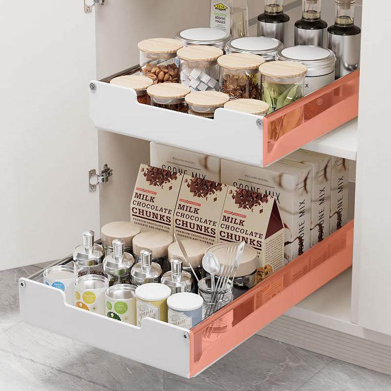 橱柜内抽屉拉篮调料碗碟餐具抽拉式免打孔不锈钢PP白色超簿夹缝,淘宝优惠券,粉丝福利购,淘宝优惠卷