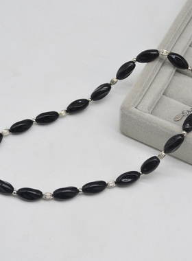石头串珠女黑色串珠项链锁骨链