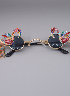 个性火烈鸟流苏圆框遮阳太阳镜