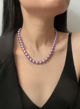 紫色珍珠项链女款轻奢小众法式锁骨链叠戴高级感气质颈链配饰
