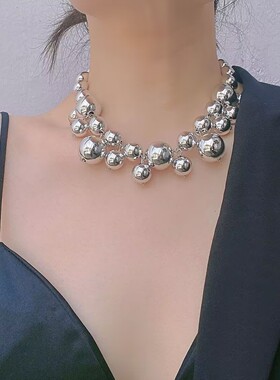 夸张金属大珠子葡萄串珠短款项链