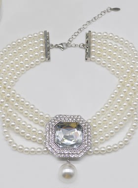 锁骨链女镶钻珍珠项链