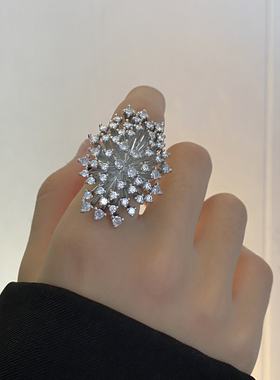 女金属夸张镶钻烟花戒指指环