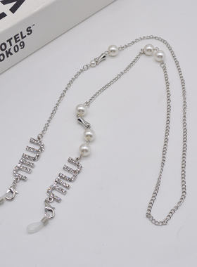 欧美个性设计珍珠字母眼镜高级