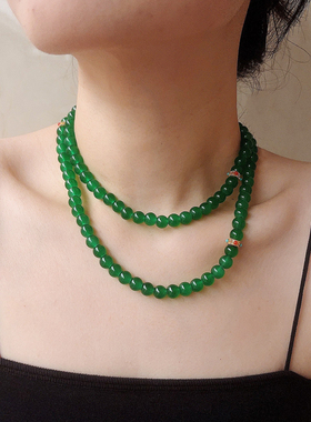 新中式绿色串珠项链女轻奢小众设计感高级气质毛衣链气质旗袍链