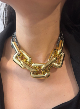 欧美轻奢夸张重工粗链条拼接项链女潮酷气质设计感颈链感锁骨链