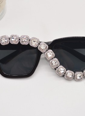 欧美ins风镶钻S不对称墨镜