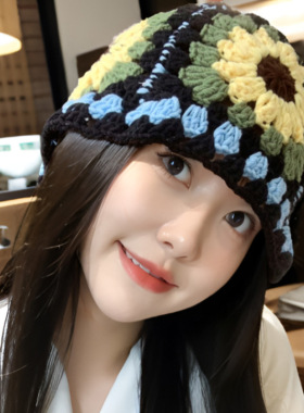 Ins style flower fisherman hat handmade knitted yarn hat帽子